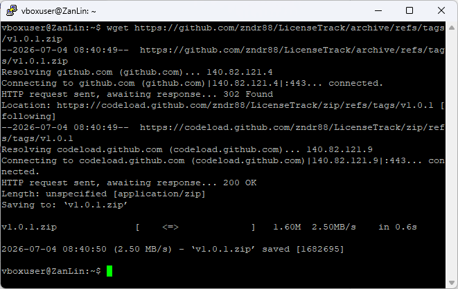 Downloading the release archive with wget