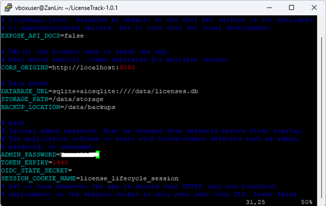 Setting ADMIN_PASSWORD in the .env file