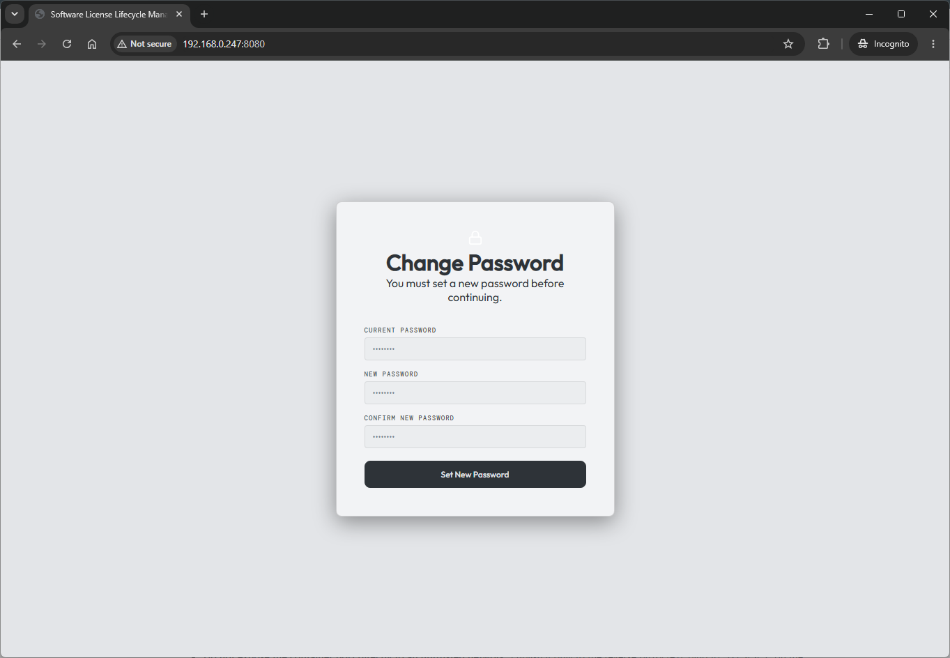 Change password prompt on first login