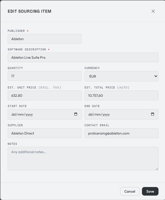 Editing the sourcing record and attaching the quote