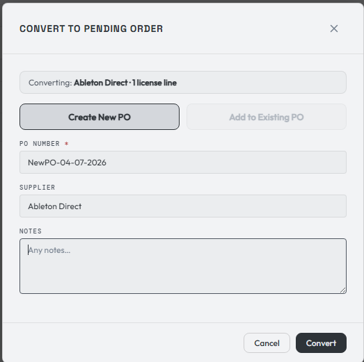 Converting the sourcing item to a pending order
